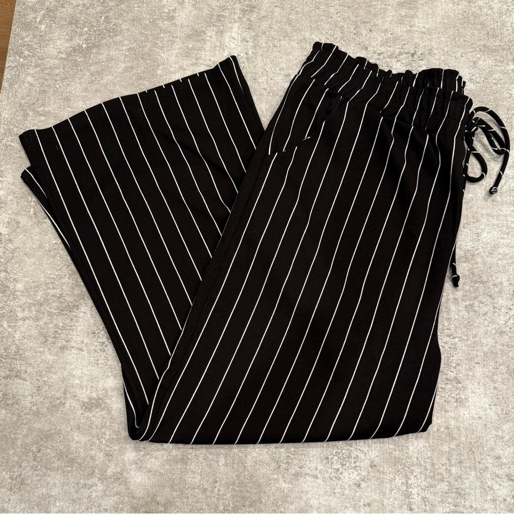 Striped Black Wide Leg Pants